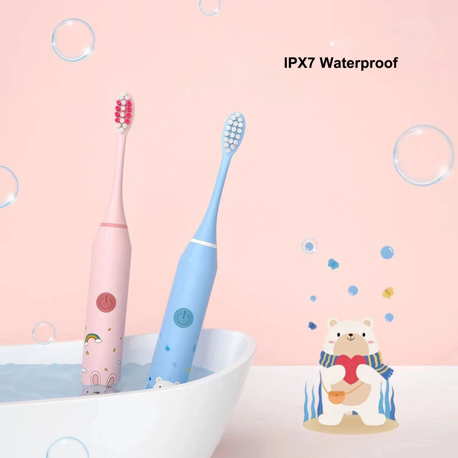 5-speed Sonic Electric Toothbrush Cartoon for Kids Teeth Whitening Children's Tooth Brushes Rechargeable with Replace Heads IPX7 5