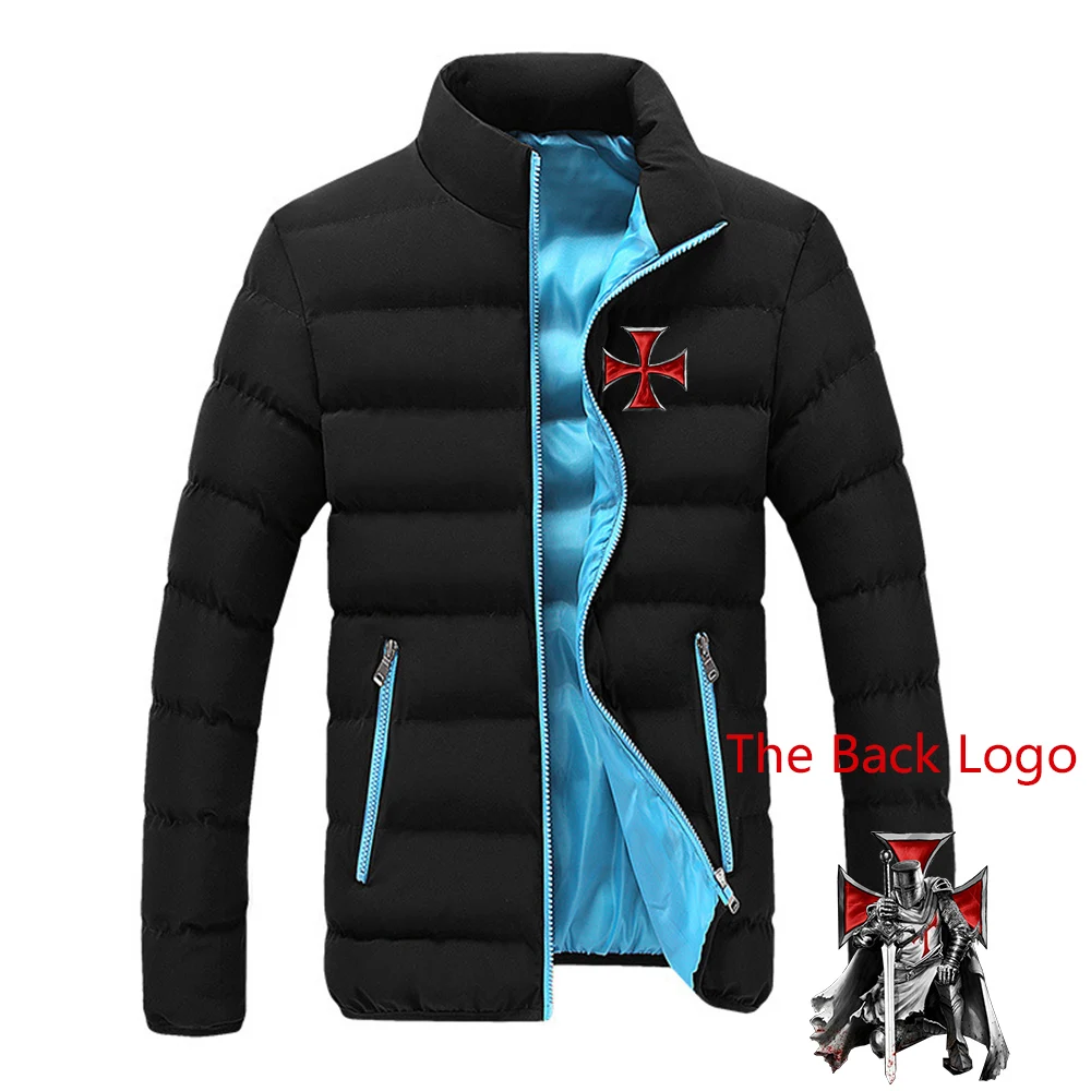 Men's Knights Templar Printing Fashion Solid Tracksuit Thicken Zipper Cotton Clothing Winter Warm Leisure Jacket Coat