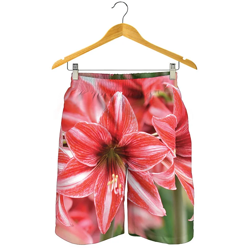 Fashion 3d Print Amaryllis Flower Beach Shorts Men Women Summer Beach Short Pants Vacation Swim Trunks Surfing Board Shorts 2