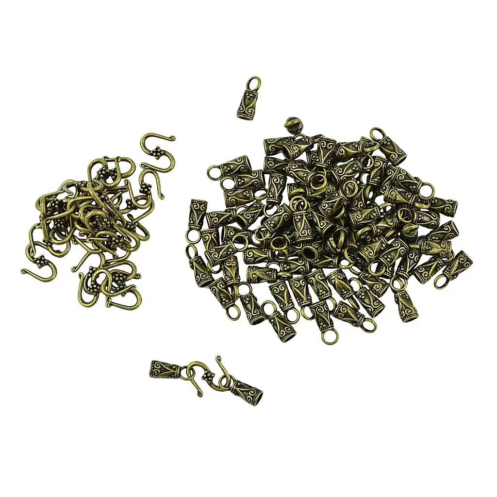 

30 Sets S Hook Eye Clasps with Leather Cord End Caps DIY Jewelry Bracelets