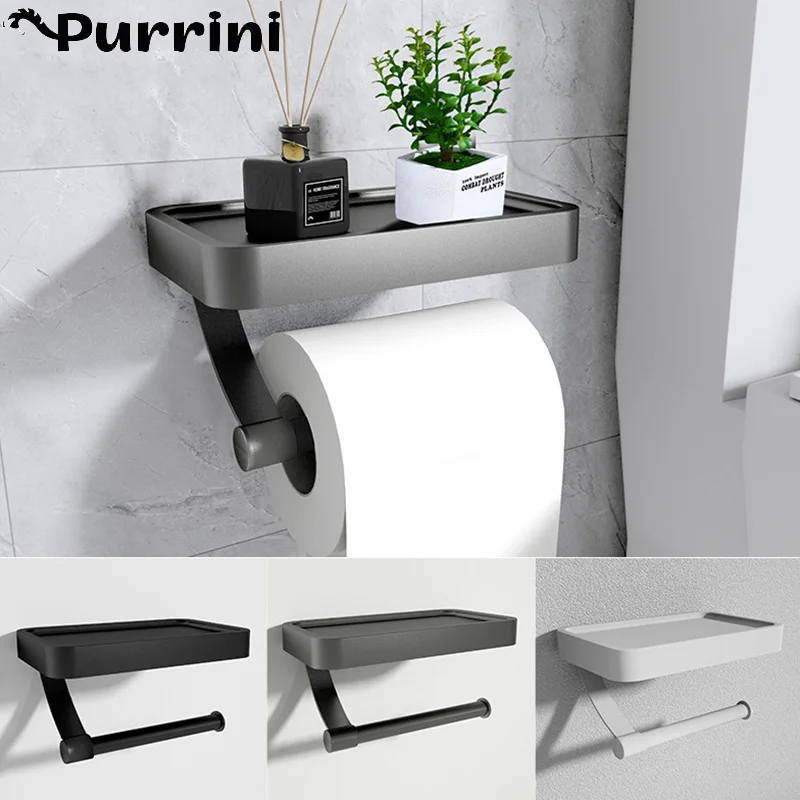 

Nail Free Black Toilet Roll Holder Wall Mounted Nail Free Toilet Paper Holder Bathroom Accessories WC Decor Storage Shelf
