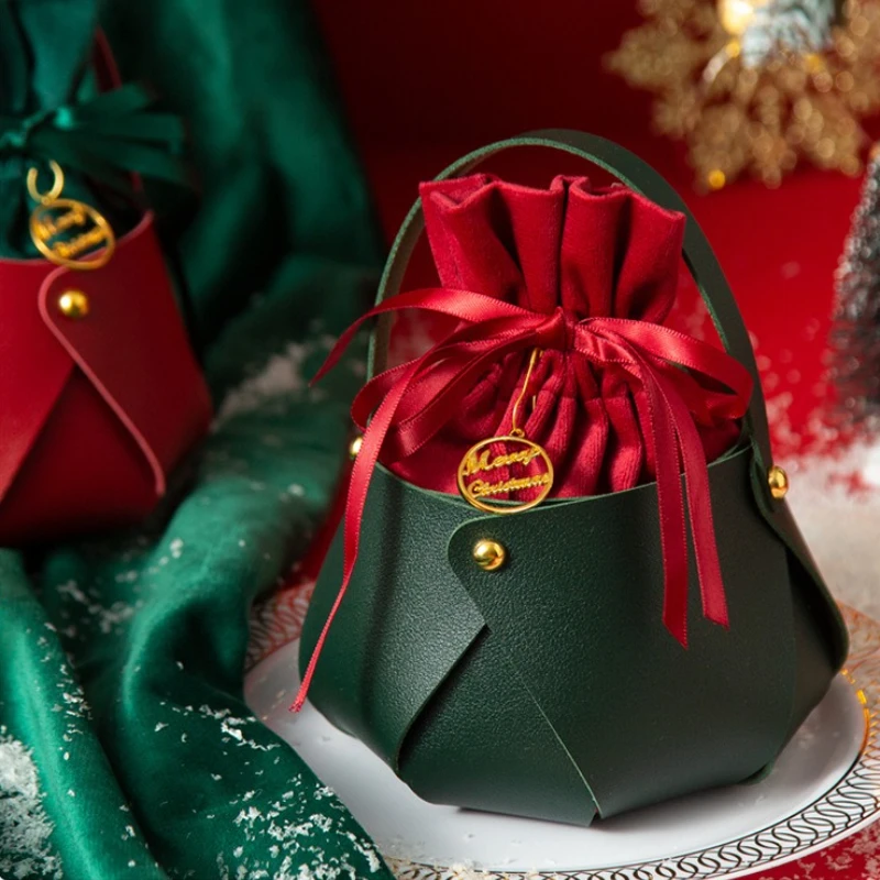 Leather Christmas Gift Bags for Apples and Snacks