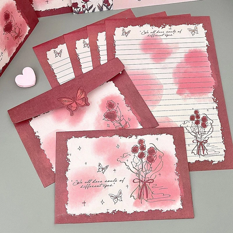 8pcs/set Butterfly Rose Envelopes for Letters Kawaii Gifts Wrap Bag DIY Wedding Party Invitation Card Postcards Cover Stationery