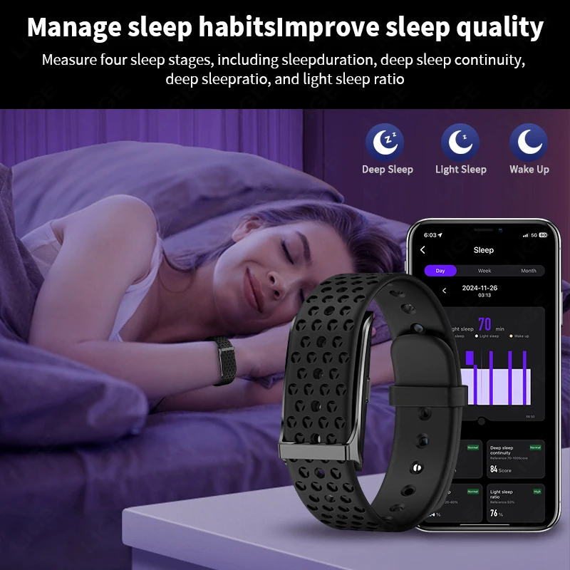 LIGE Health Smart Bracelet for Couples Heart Rate Monitor Activity Fitness Tracker Men Women Band Sports Waterproof Smart Watch 4