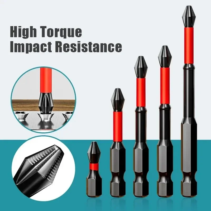Screwdriver Bit Set Magnetic Anti-shock Batch Head High Hardness Non-Slip Impact Bits Cross Screwdriver 25/50/65/70/90mm