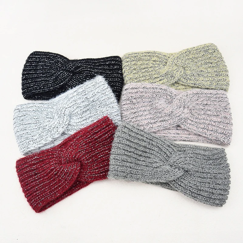 

New Knitted Knot Cross Headband for Women Winter Autumn Hair accessories Warm Crochet Woolen Elastic Hairbands Female Headwrap