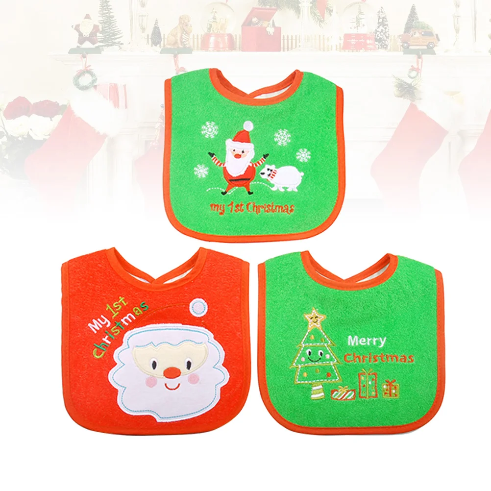 Christmas Baby Bib Round Neck Burp Cloths Santa Christmas Tree Pattern Feeding Bibs Infant Saliva Towel For Newborn Baby baby bibs cute cartoon pattern toddler baby waterproof saliva towel cotton fit 0 3 years old infant burp cloths feeding