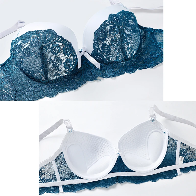 Softrhyme Floral Embroidery Plunge Bra 3/4 Cup Sexy Push Up Bras