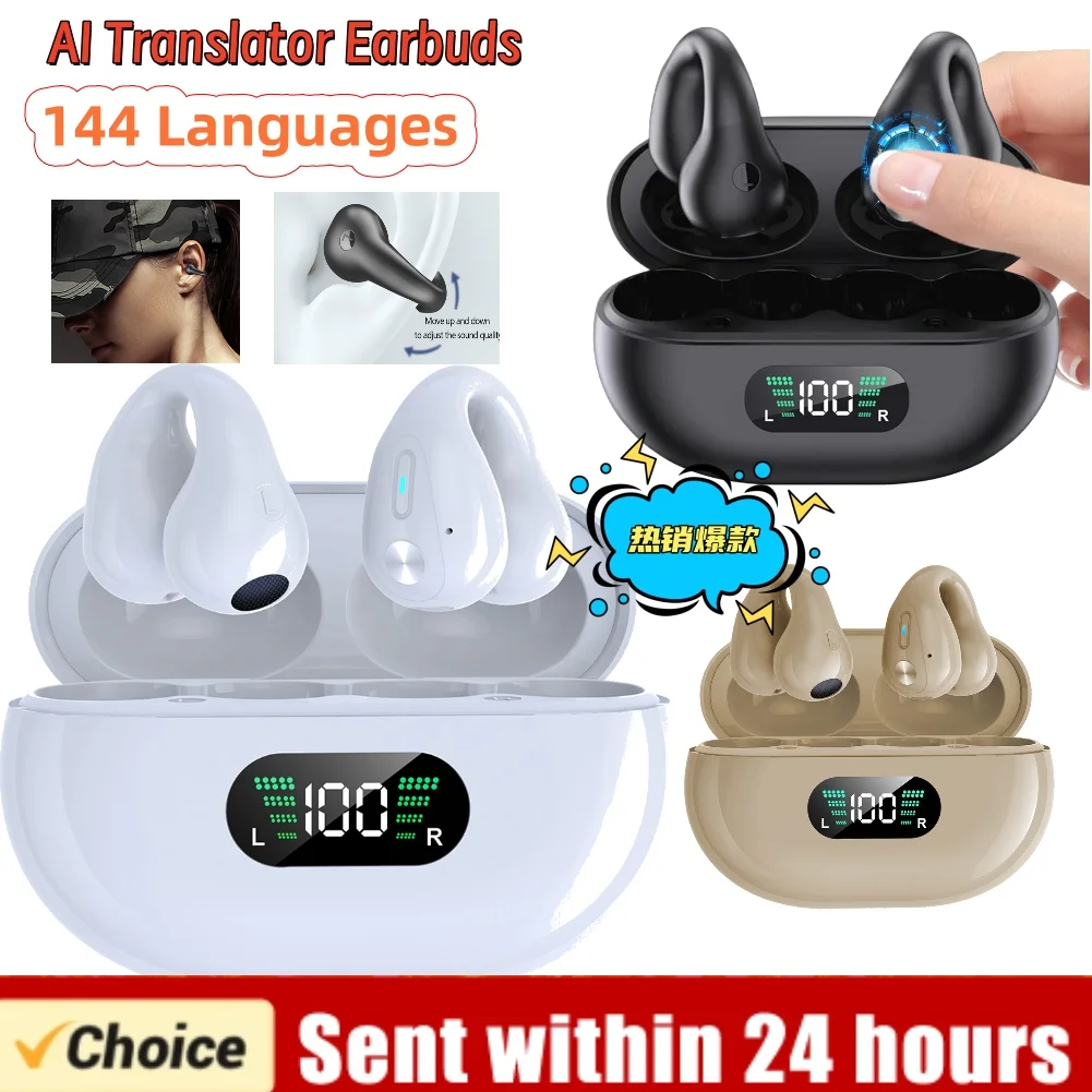 144 Languages Translator Earbuds Bone Conduction Smart AI Language Translator Device Noise Cancelling Earbuds with LED Display translator earbuds language translator