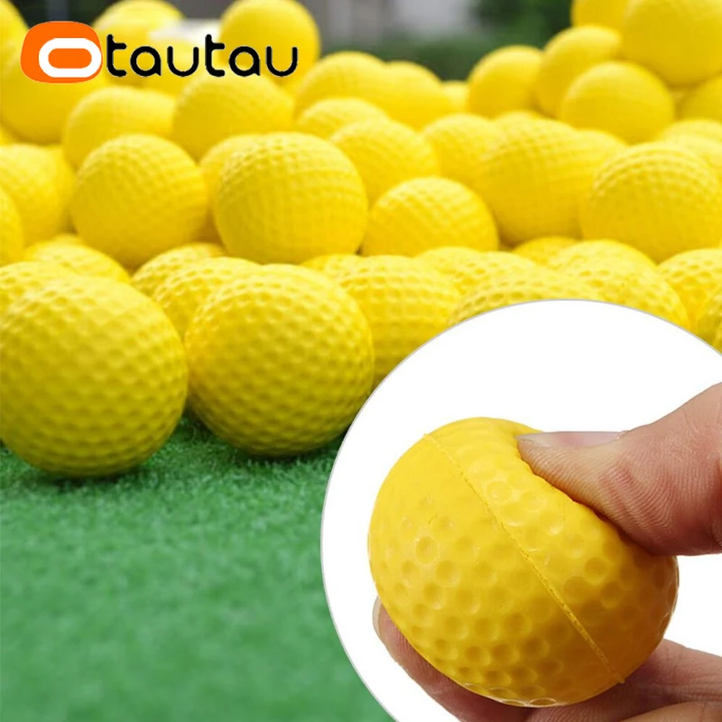 OTAUTAU 10Pcs Yellow PU Foam Golf Balls Diameter 42.6mm Sponge Elastic Indoor Outdoor Practice Training 2