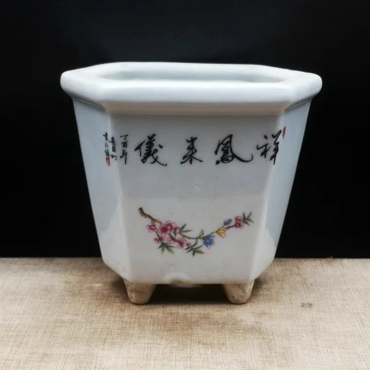 Vintage Style Hexagonal Ceramic Flowerpot Home Decoration 2