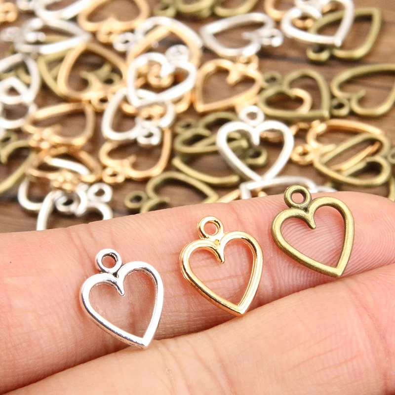 10*13mm 3 Color Hollow Hearts Charms Geometry Pendant Metal Alloy DIY Necklace Bracelet Earrings Marking 60PCS,alloy heart charms,metal charm,jewelry charms