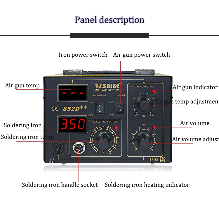 SAIKE 852D++ Rework Station Electricity Soldering Iron Adjustable Constant Temperature 2In1 Rework Soldering Heat Gun