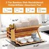 Bamboo Dish Drying Rack with Utensil Holder, 3 Tier Collapsible Dish Rack, Wooden Dish Racks for Kitchen Counter 2