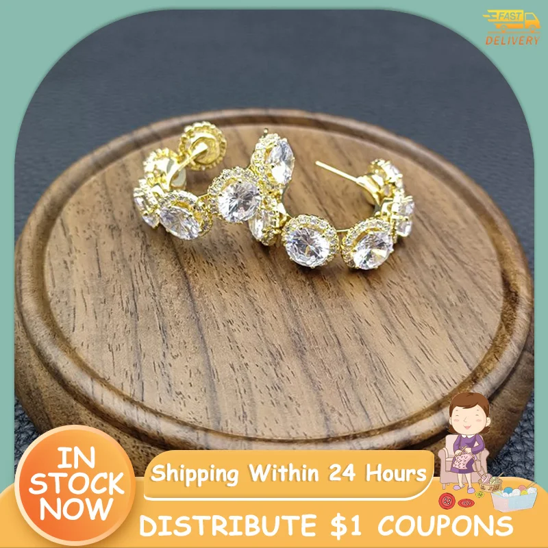 

Серьги-кольца женские из серебра 925 пробы с цирконом