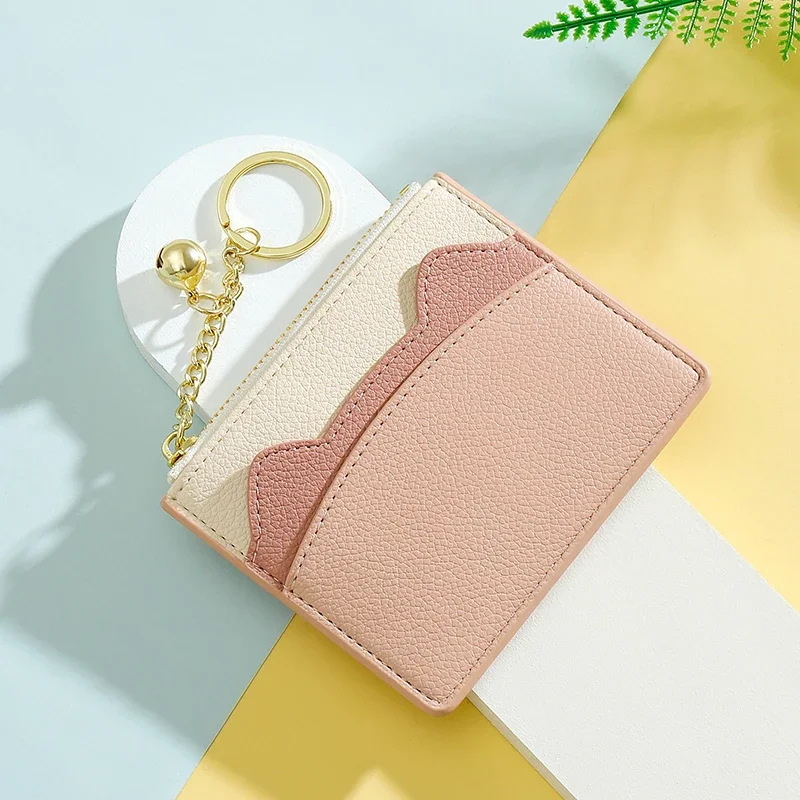 Cute Cat Ears Design Women Mini ID Card Holders Business Credit Card Holder PU Leather Slim Bank Case Organizer Wallet Bell