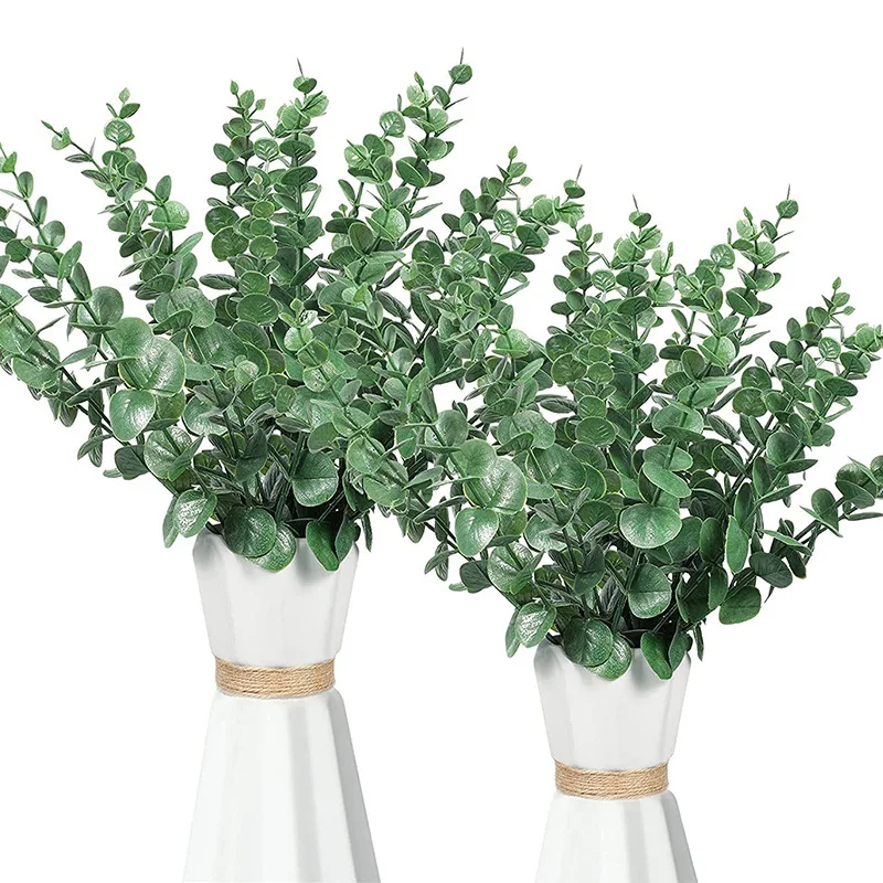 5pcs Artificial Plants Branches Vintage Green Eucalyptus Leaves Home