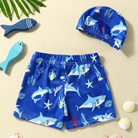 Kids Boys Swim Shorts Shark/Dinosaur/Starfish/Gamepad Print Swim Trunks Swimsuit Bathing Suit with Swim Cap 2-6T 4
