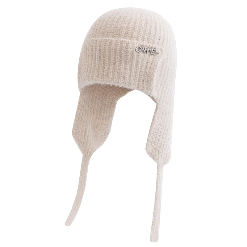 New Women Cute Earflap Winter Hat Fashion Faux Fur Knitted Hat Kpop Style Soft Beanie Hats Female Streetwear Cap