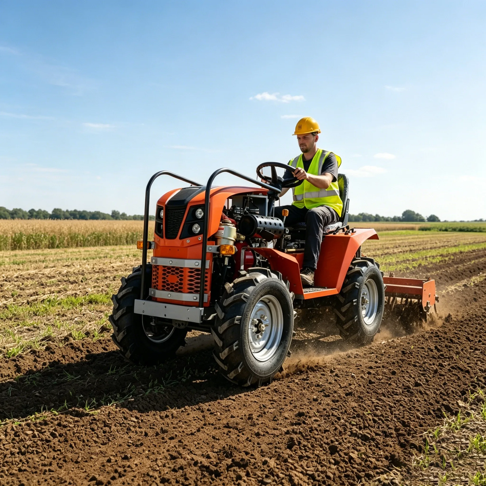 Flexibler Lenkbarer Landwirtschafts-Radtraktor mit Standard-PTO-Anschluss, Unterstützt Vielseitige Anbaugeräte für Schmalreihige Gärten
