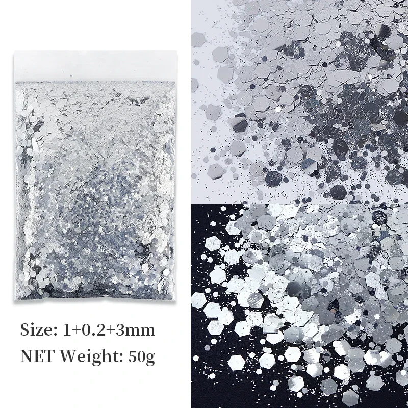 50g Gold Mixed Hexagonal Chunky Nail Art Glitter Sequins Sparkly Flakes Slices Decorations for UV Gel Nail Supplies Accessories
