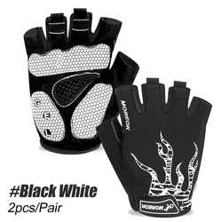 Gel-Padded Half-Finger Cycling Gloves for Outdoor Sports & Workouts (Black White)