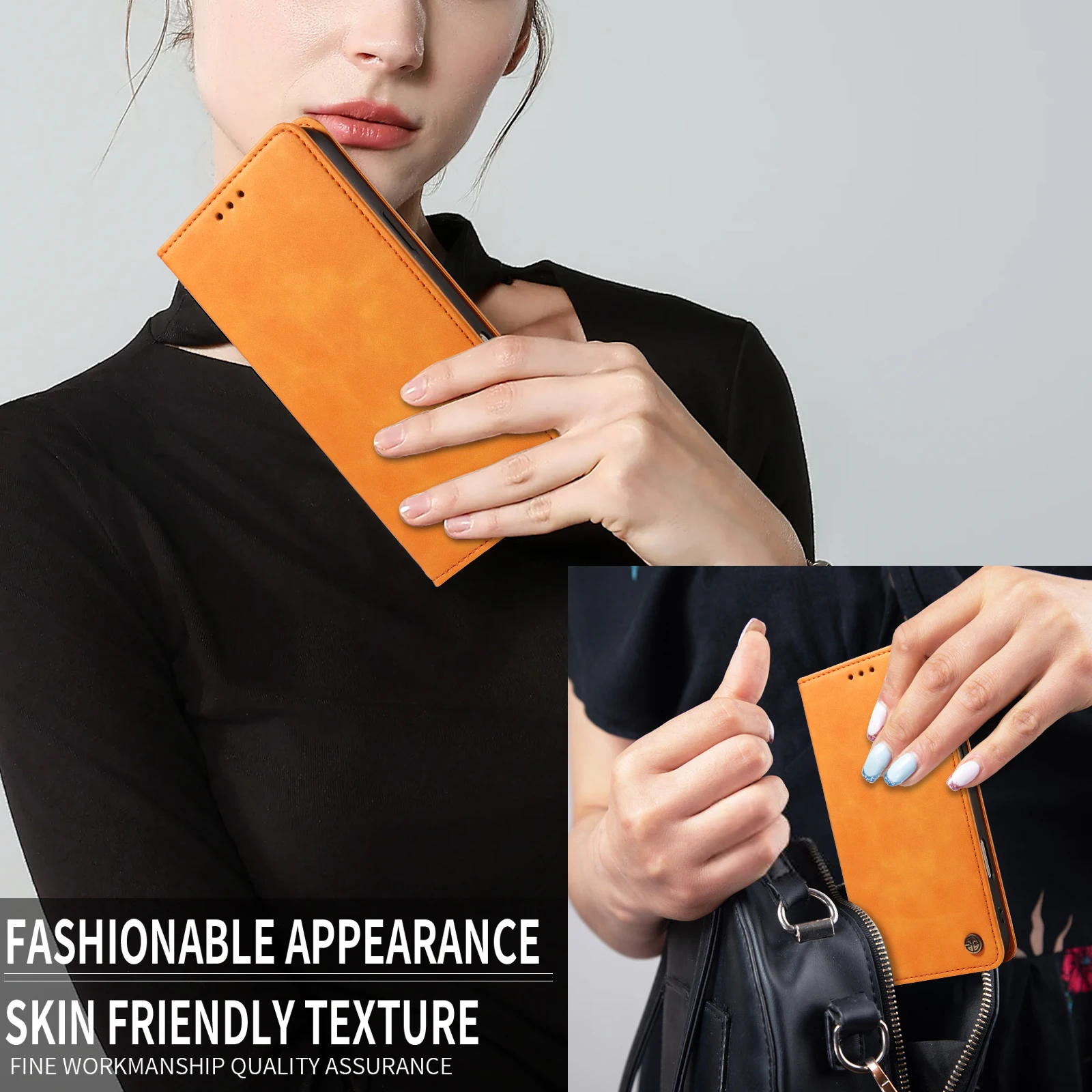Stylish Faux Leather Flip Phone Case with Card Holder & Stand - Shockproof Cover