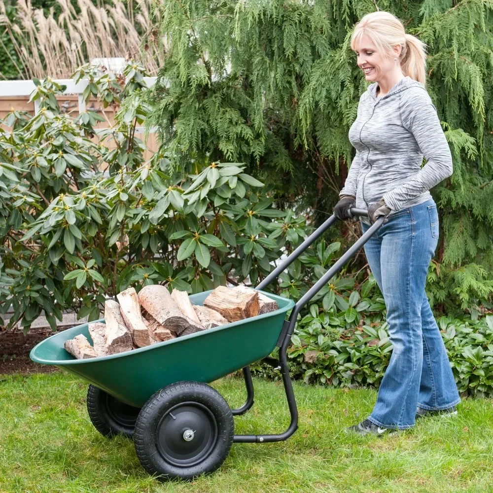 Yard Rover 2 Tire Wheelbarrow Utility Cart for Garden Green Ideal for residential gardening and landscaping