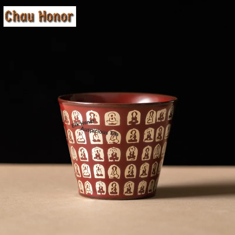 1pc 150ml Cinnabar Red Buddha Buddha Cola Mug Mocha Cups Coffee Milk Pot Bubble Teacup Cold Hot Water Jug Hand Warmer Teaset