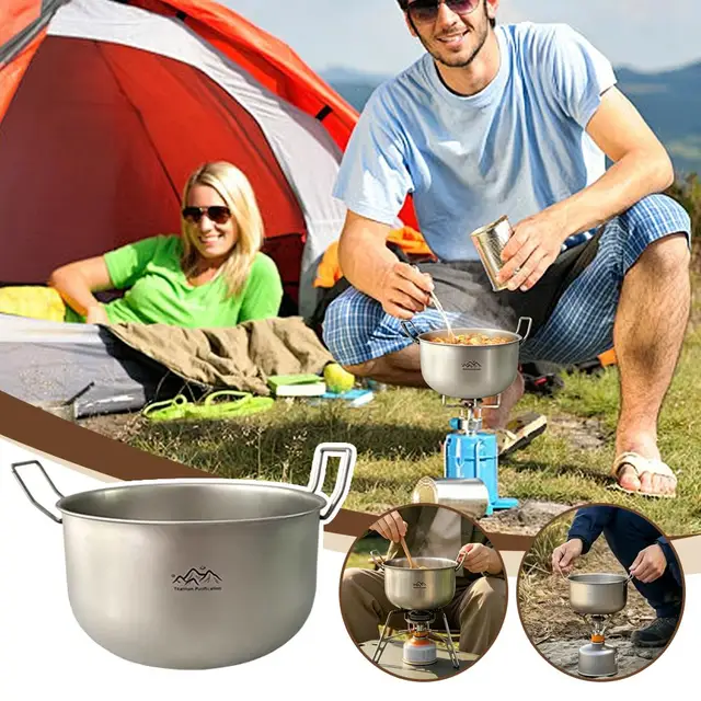 Marmite de camping pliable en titane purifié, en acier inoxydable 304, antibactérienne, pour nouilles, fondue chinoise et soupes 1