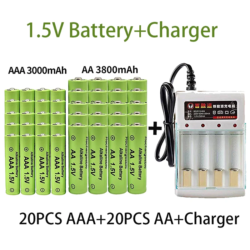 100% Original 1.5V AA3800mAh+AAA3000mAh Rechargeable battery NI-MH for Clocks mice computers toys so on + Charger | Электроника