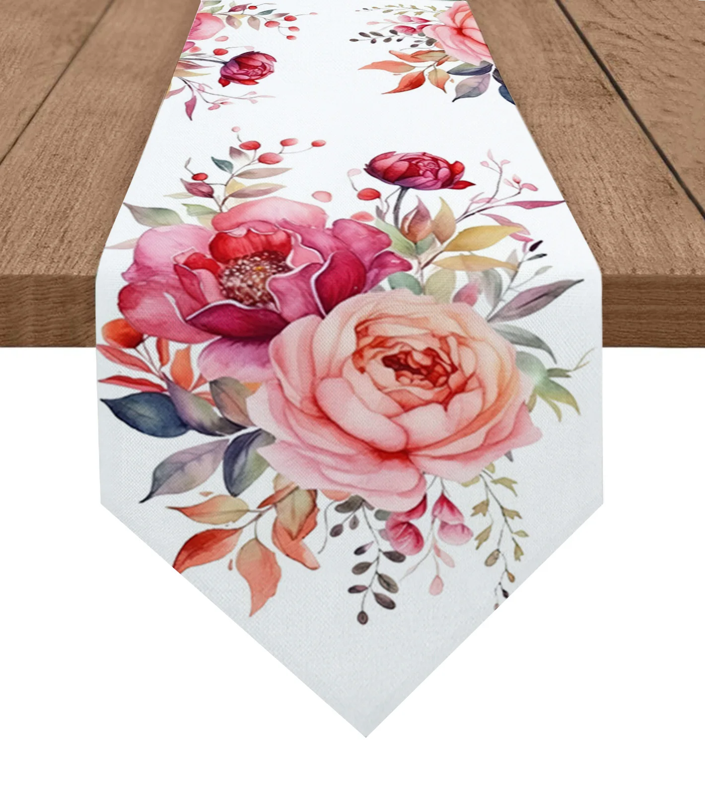 

Peony Flower Leaves Table Runner Wedding Party Decor Tablecloth Holiday Kitchen Table Decor Table Runner