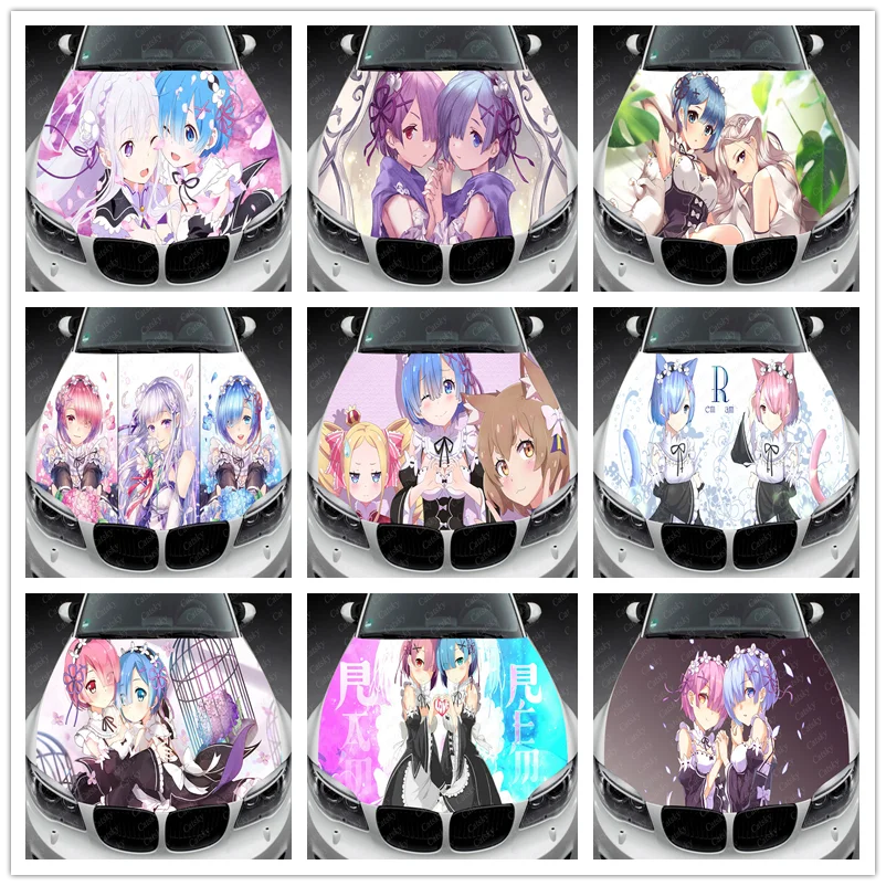 

Japan Anime Itasha Car Stickers Maid Rem Ram Auto Hood Vinyl Protective Film HD Inkjet Cartoon Decals Car Styling Accessories