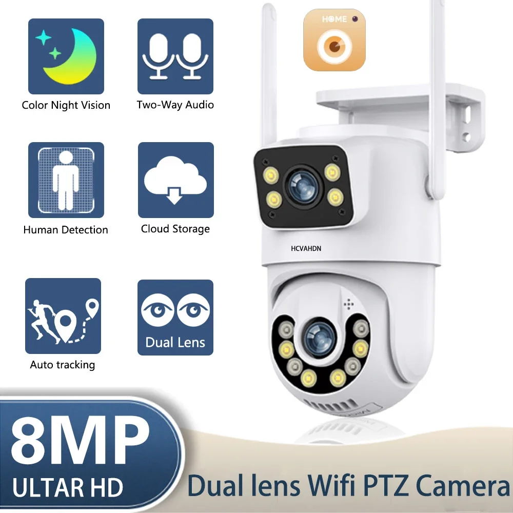 Cámaras de seguridad CCTV inalámbricas 4K HD, lente Dual, seguimiento automático al aire libre, cámara de vigilancia Wfii PTZ, visión nocturna a Color, cámara IP de 8MP