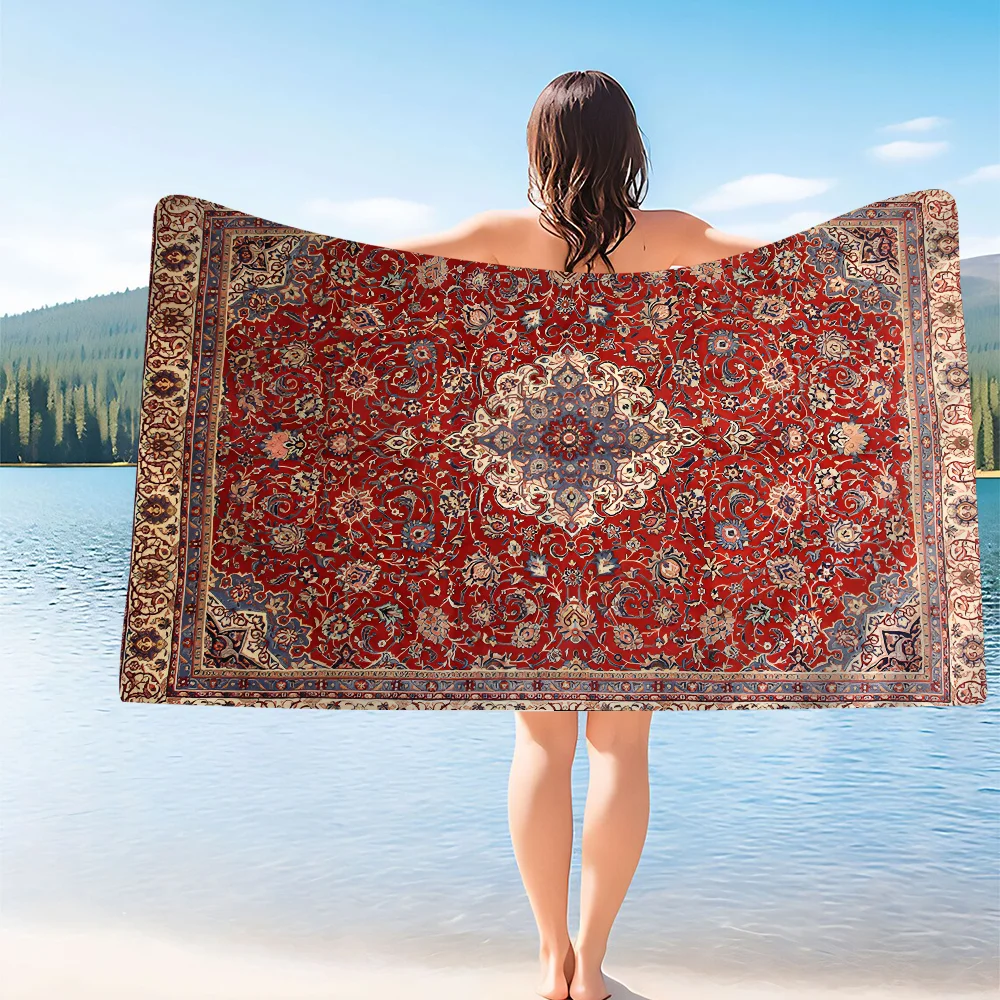 Boho Persian Rug Pattern Microfiber Printed Beach Towel Mountain Climbing Yoga Beach Swimming Running Absorbent Soft Towel 4