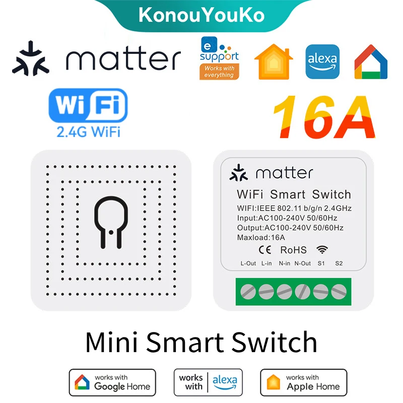 Wifi Smart Switch 16A Matter Light Switch Interruttore Universale Smart Home Funziona Con Homekit Alexa Google Assistant Ewelink App