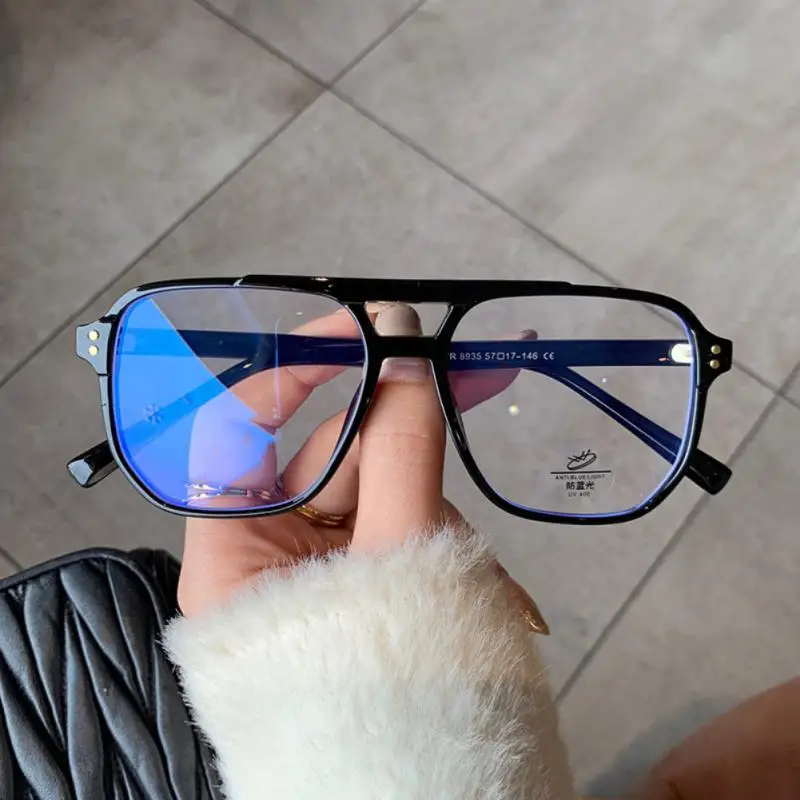 Moda Anti-okulary do niebieskiego światła kwadratowe podwójne mosty TR90 kobiety okulary przezroczyste mężczyźni oprawki optyczne gogle komputerowe