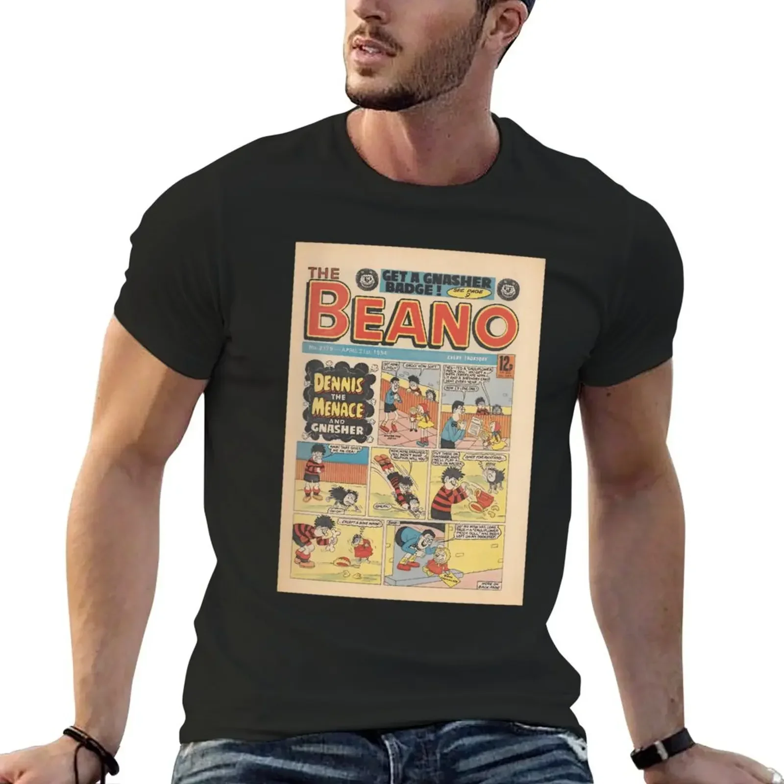 

VintageRetro 1984 Beano Front cover. Classic Dennis the \tace and Gnasher\t T-shirt new edition oversized t shirt men