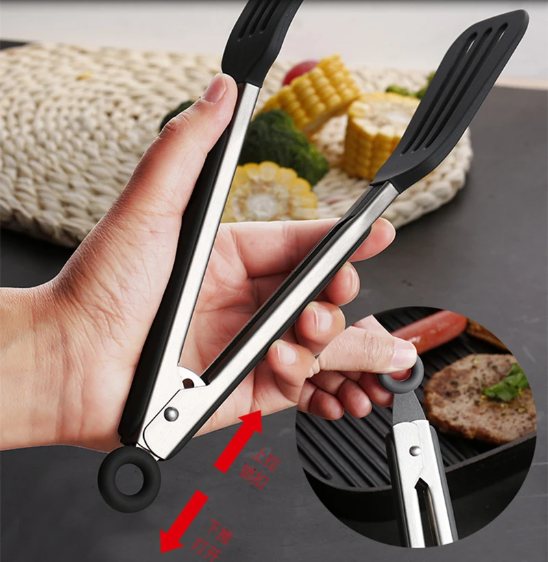 Silicone Anti-Scald Barbecue Clip Food Tongs Pastry Grill Meat Clamp Stainless Steel Non-Stick Utensils Kitchen Accessories food tongs