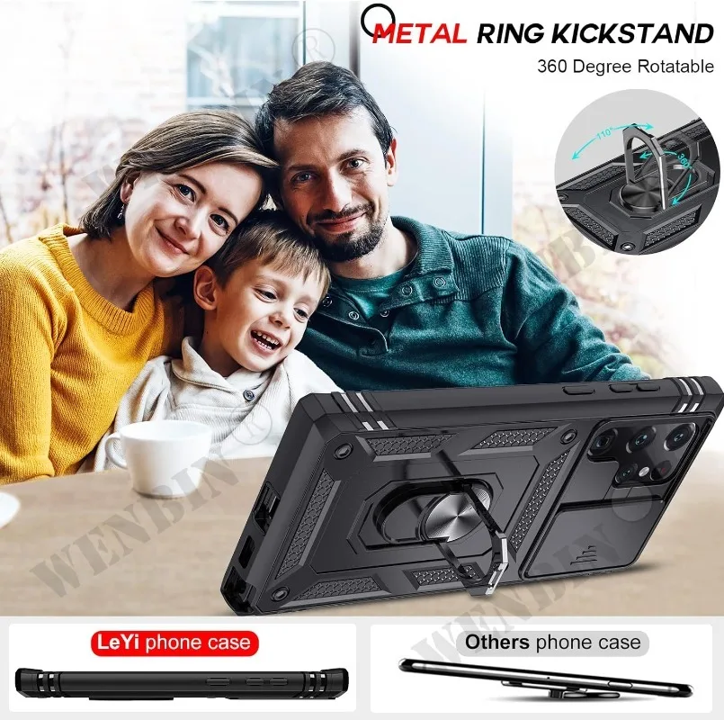 카메라 킥스탠드 커버 포함 헤비 듀티 케이스, 삼성 S24 S23 울트라 S22 플러스 FE A54 A53 A34 A15 A14 A24 A25, 360 도