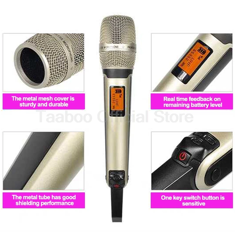 Professional Wireless Microphone System 2 Channel LCD Display Handheld Micphone Radio System Studio Mic for Karaoke Party Church
