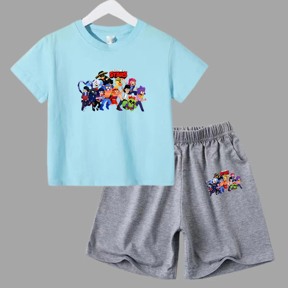 thumbnail image 1 of Conjunto de 2 piezas de camiseta y pantalones cortos de algodón para adolescentes y niños, juego de lucha, ropa deportiva de manga corta de verano para niño y niña, 1 of 5