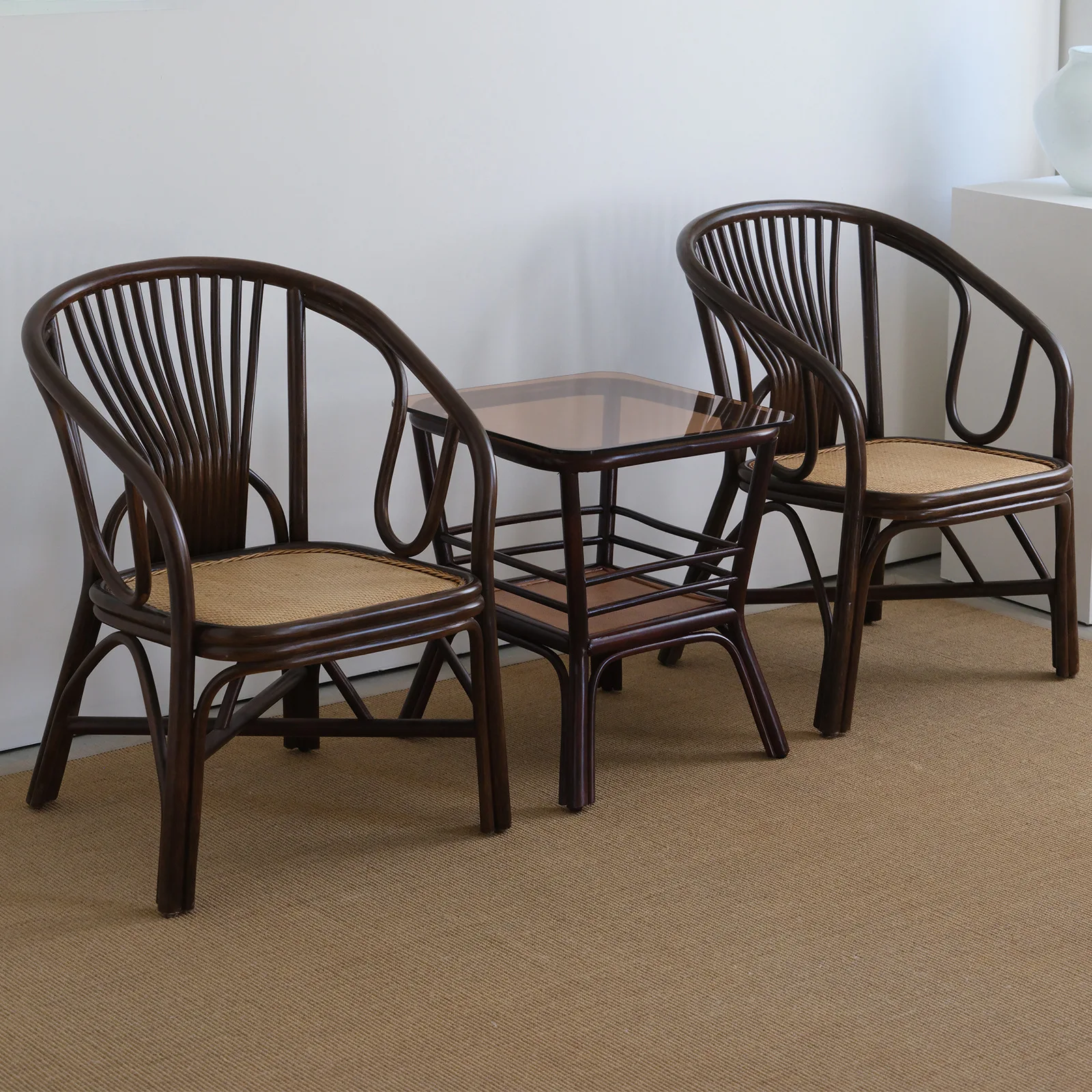 Natural Rattan Wicker Table Set Business Office Home Outdoor Real Rattan Backrest Chair Furniture Coffee Table Chair