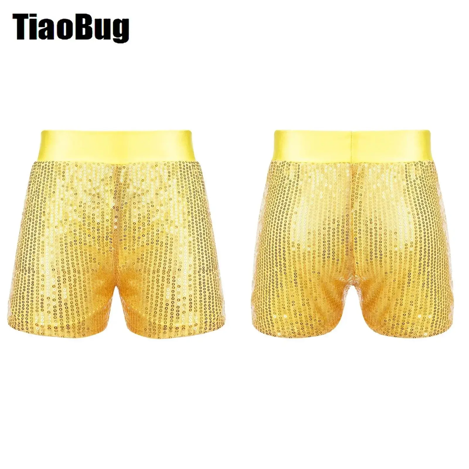 Kids Girls Sparkling Sequin Dance Shorts Elastic Waist Soft Lined Shorts Dance Costumes for Jazz Stage Performance