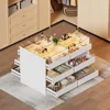 Armoire Bedroom Island, Wardrobe Closet Island Dresser with Glass Showcase, Charging & 3 Color LED Light, Island Dresser 1