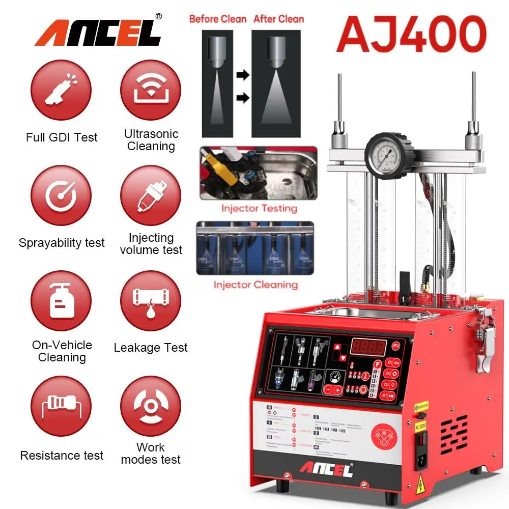 

Ancel AJ400 GDI топливный инжектор Очиститель 4 цилиндра EFI мпай SFI тест сопротивления ультразвуковая очистка бензиновый инструмент для диагностики автомобиля