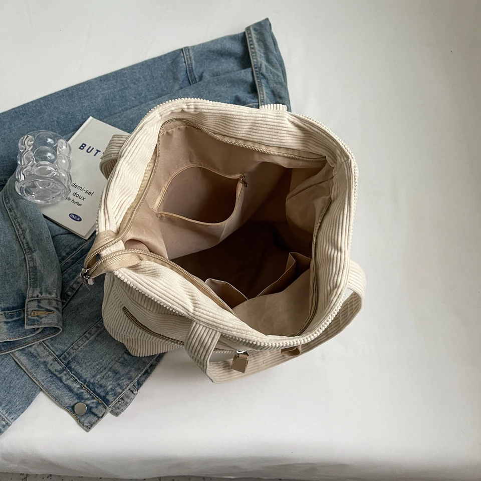 Corduroy Casual Totes  Solid Cloth Shoulder Bags 2023 Winter Large Capacity Shopping Bags Japan Korea Cotton Simple Packages