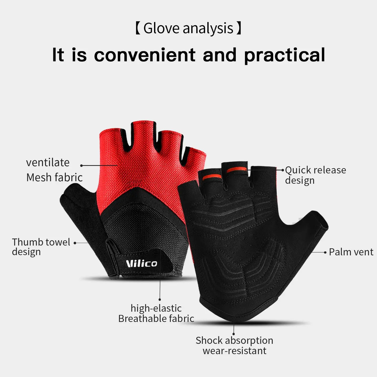 Breathable Short Finger Cycling Gloves, Thickened Palm Pad, Shock-Absorbing And Anti Slip Outdoor Sports Gloves