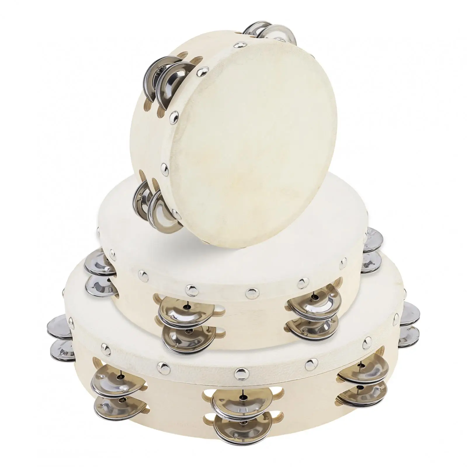 Double Row Jingles Tambourine Handbell Hand Drums 6/8/10 inch for Church Dance Party KTV