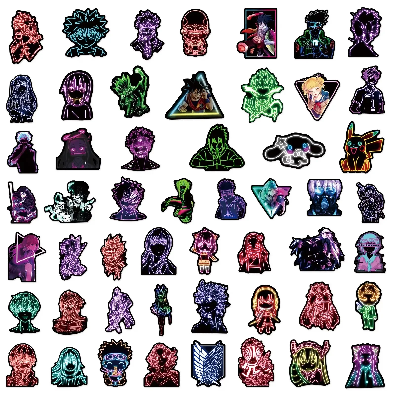 50/100PCS Mixed Anime OnePiece Demon Stickers Neon Light Laptop Car Guitar Motorcycle Luggage DIY Decal Graffiti Sticker Kids anime stickers